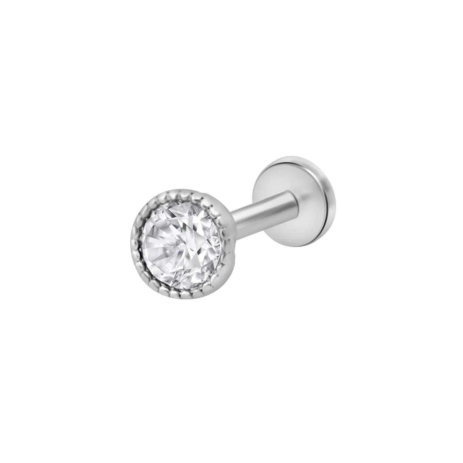 14K Gold 0.03ct, 0.07ct or 0.1ct Genuine Diamond Bezel Tragus Cartilage Conch Helix Internally threaded Flat Back Labret Earring Piercing