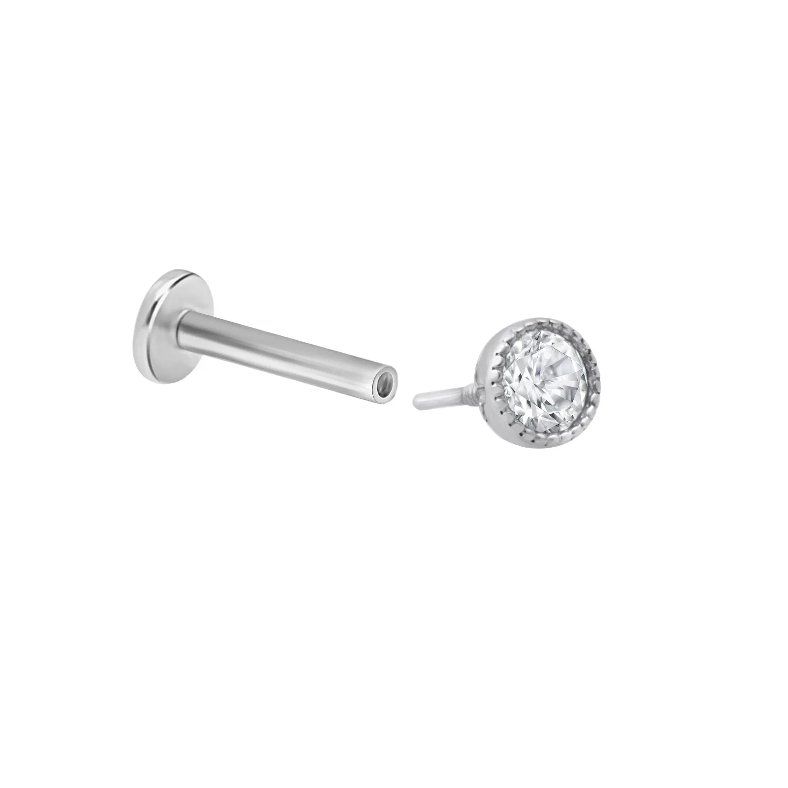 14K Gold 0.03ct, 0.07ct or 0.1ct Genuine Diamond Bezel Tragus Cartilage Conch Helix Internally threaded Flat Back Labret Earring Piercing