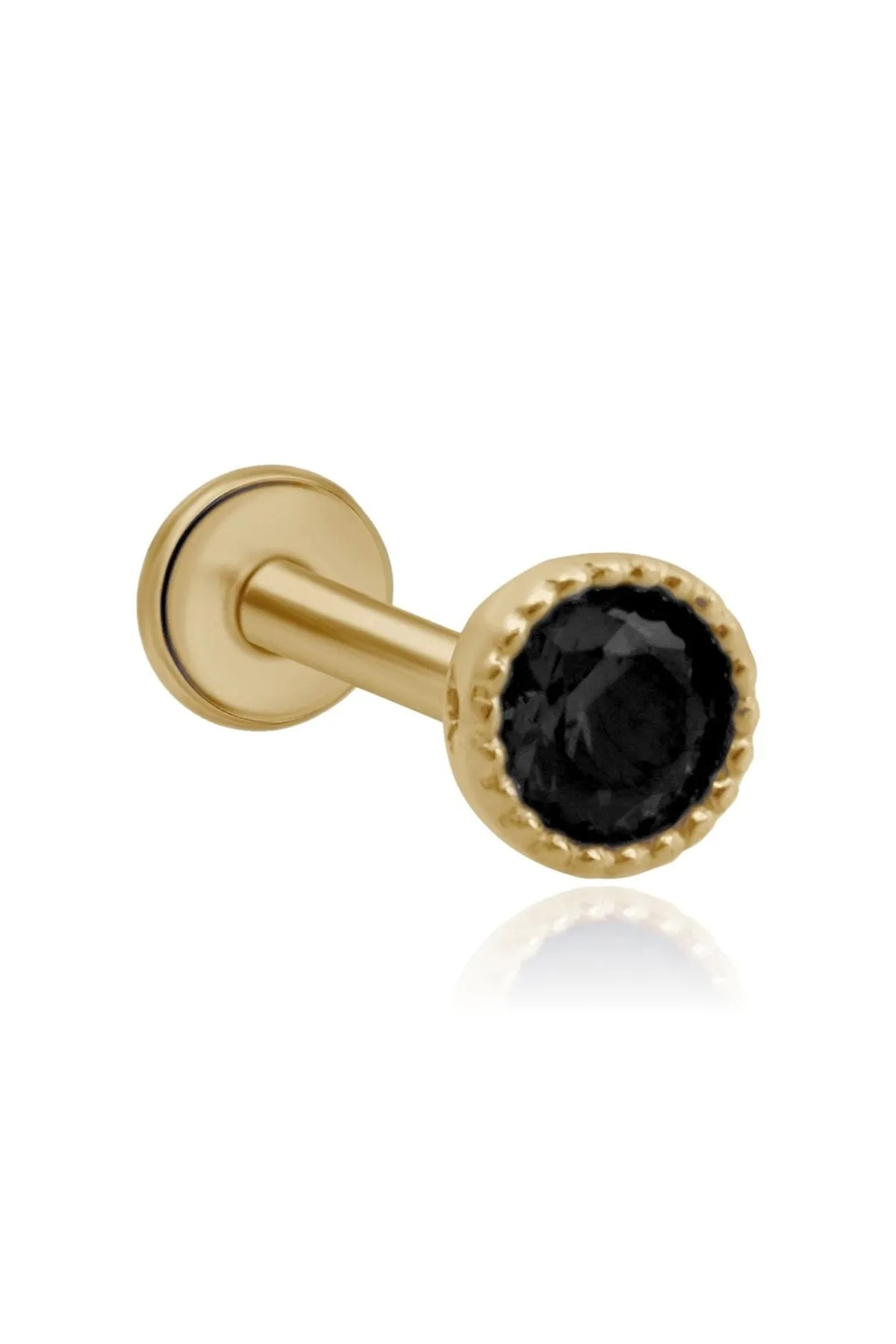 14K Gold Black Stone Bezel Tragus Cartilage Helix Internally threaded Flat Back Labret Earring Stud