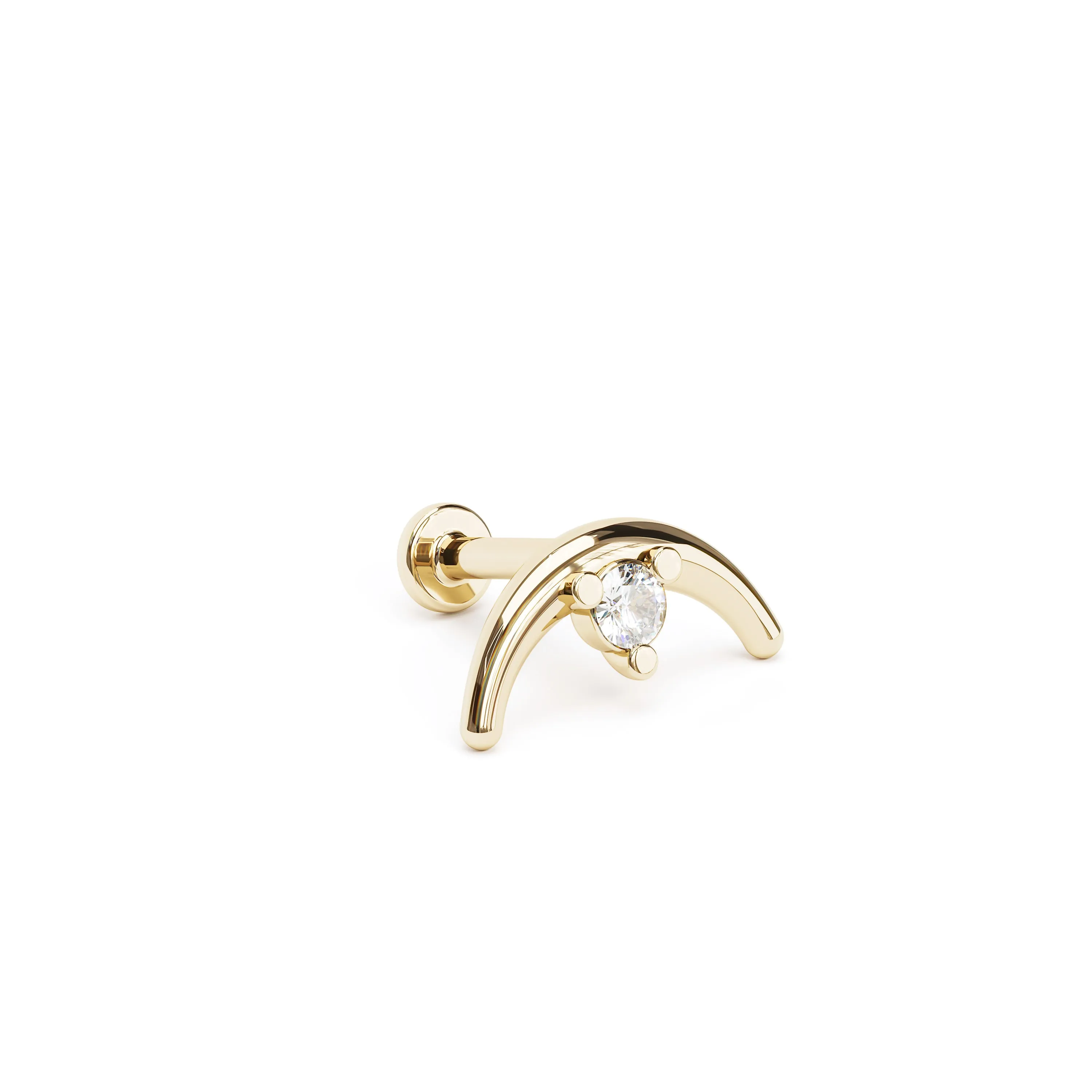 14K Gold Diamond Curved Crescent Moon Stud