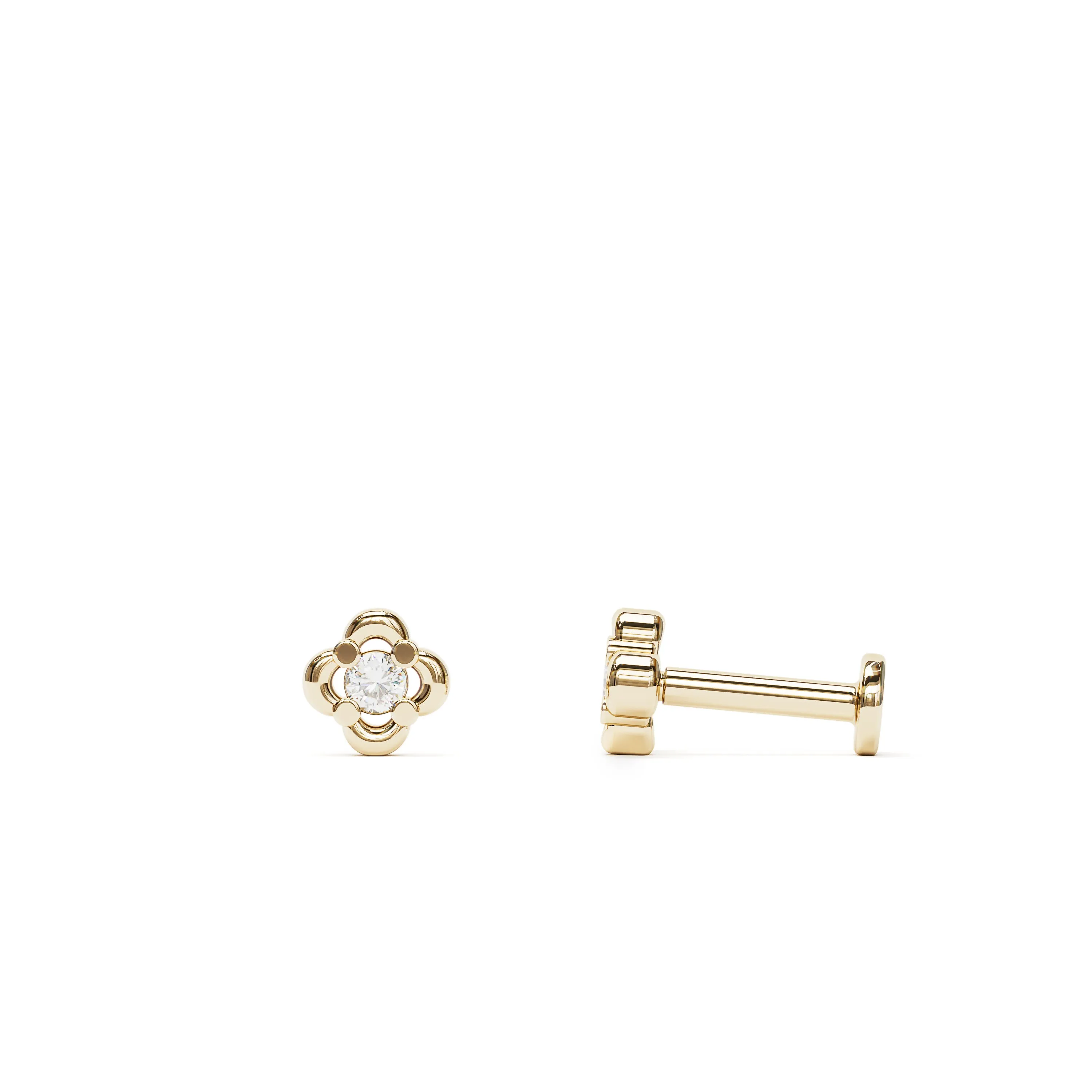 14K Gold Diamond Floral Stud