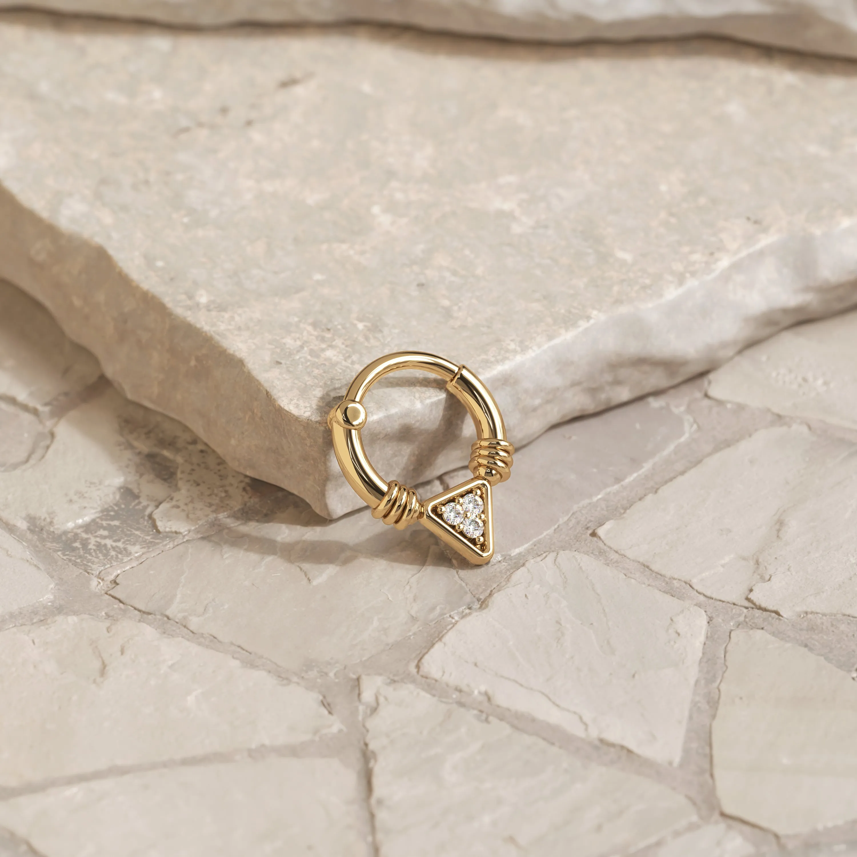 14K Gold Diamond Triangle Helix Hoop