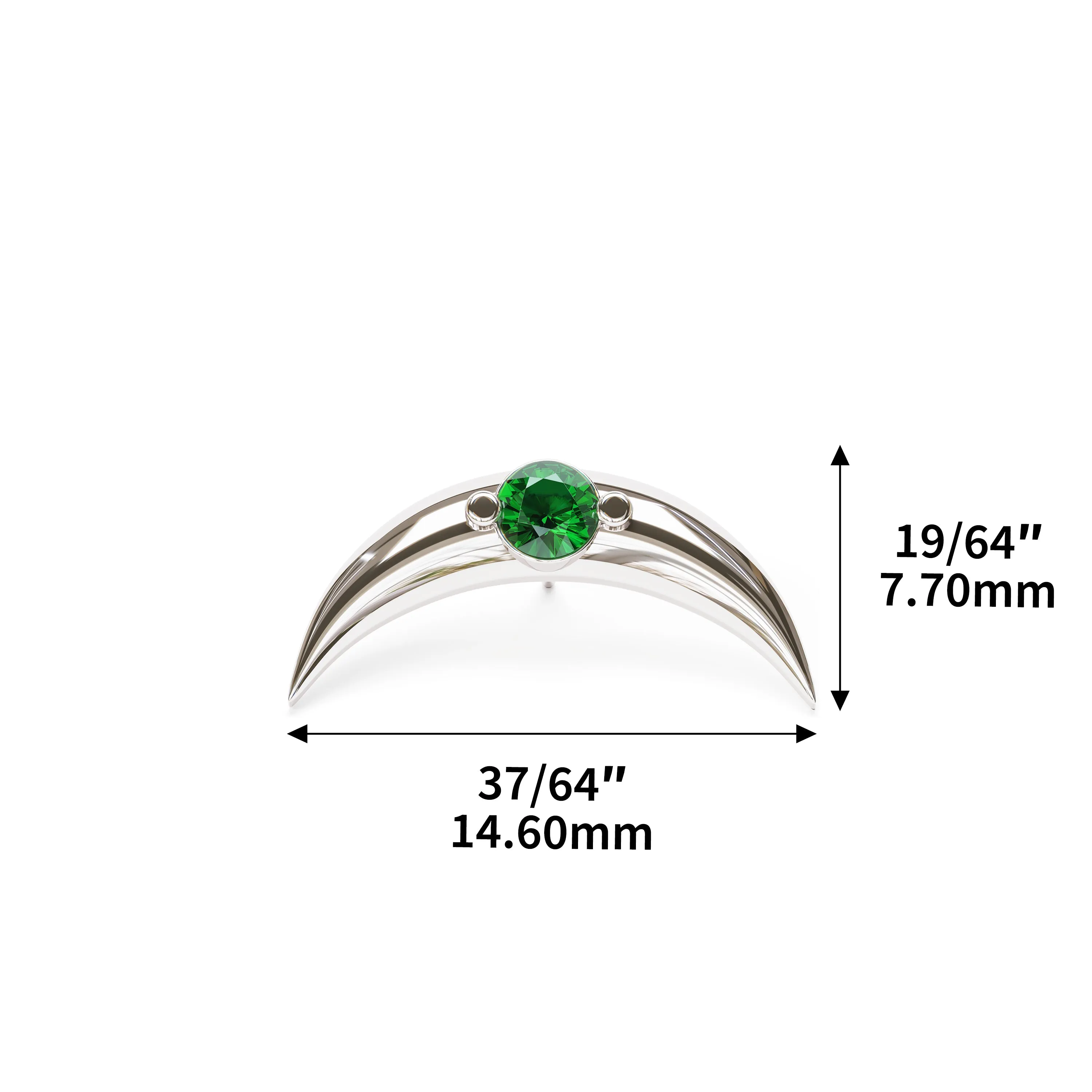 14K Gold Emerald Crescent Moon Stud