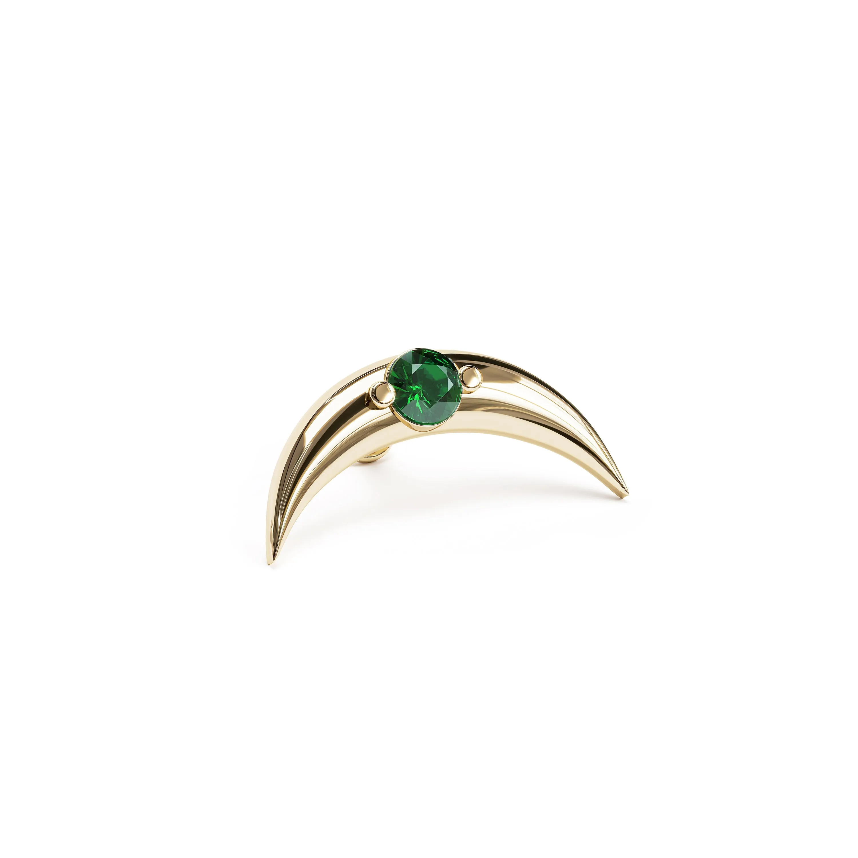 14K Gold Emerald Crescent Moon Stud