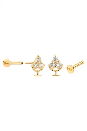 14k Gold Helix Tragus Inner Conch Cartilage Triangle Cz sherbet Internally Internal Threaded Earring Labret Piercing