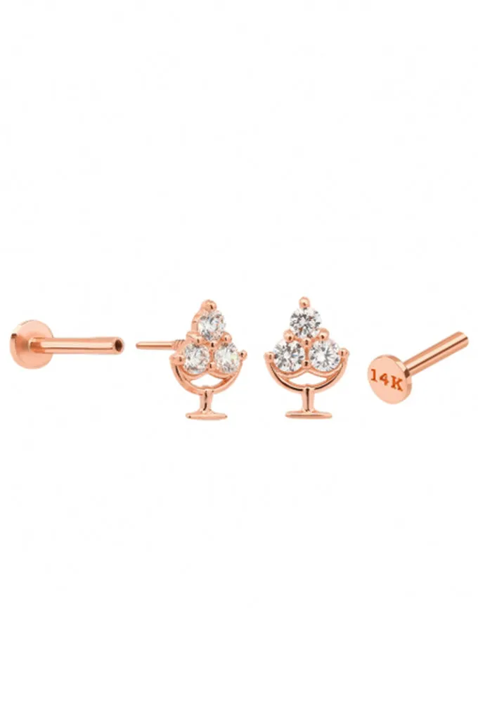 14k Gold Helix Tragus Inner Conch Cartilage Triangle Cz sherbet Internally Internal Threaded Earring Labret Piercing