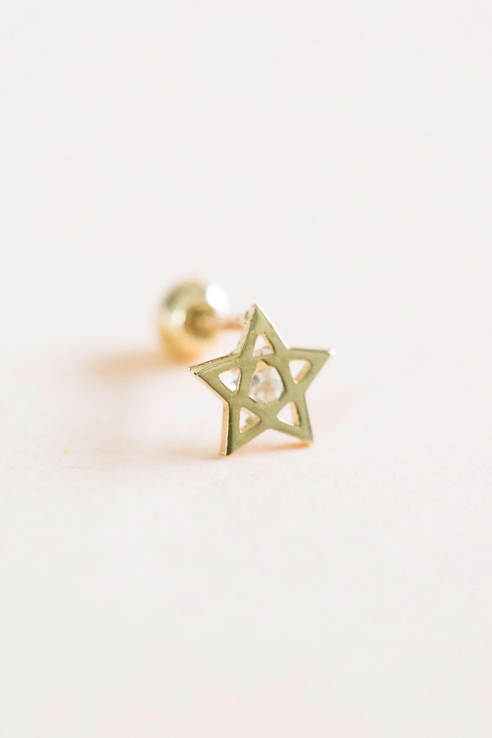 14k Gold Jewelry Central Cz Star Barbell Ear Stud Earring Piercing