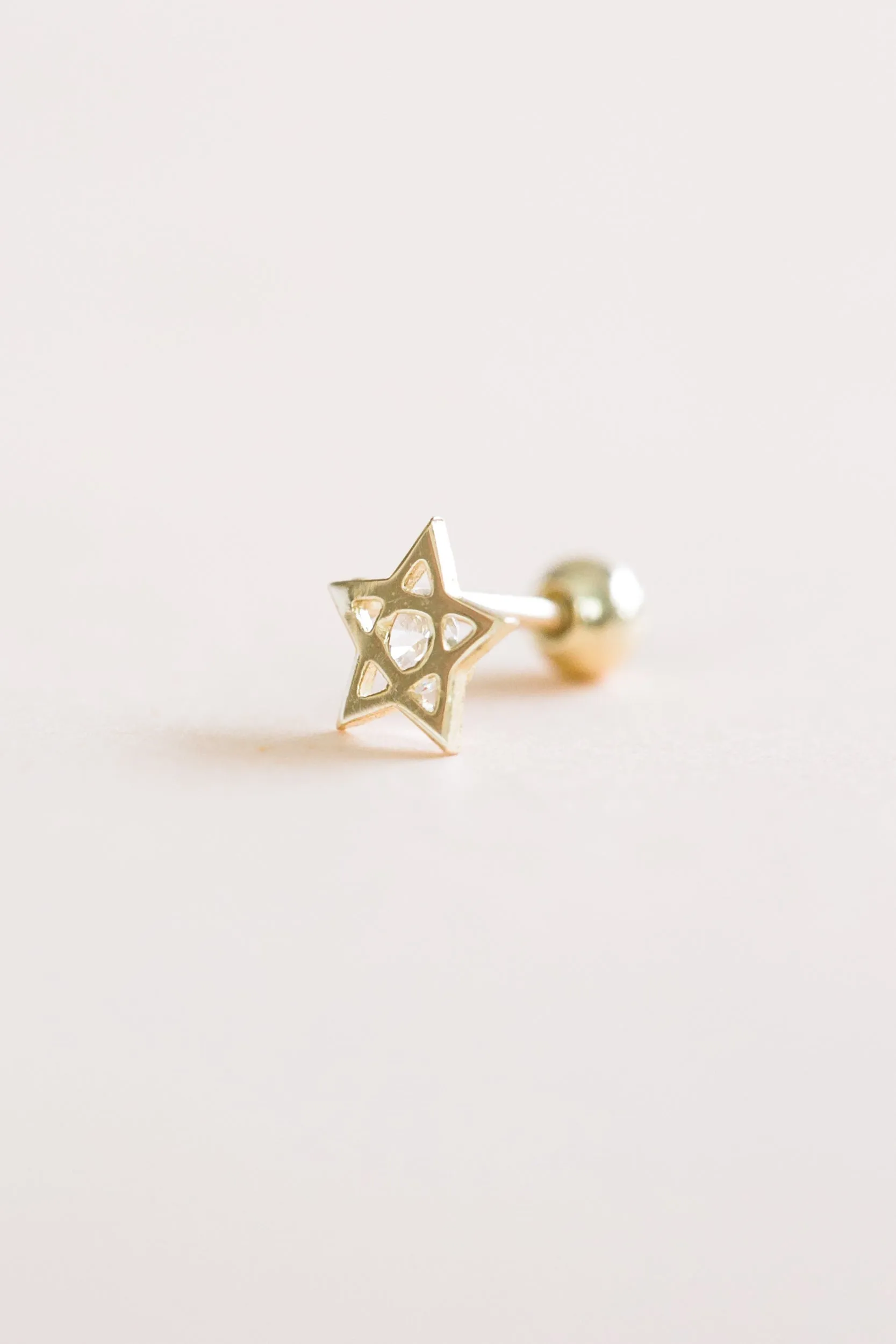 14k Gold Jewelry Central Cz Star Barbell Ear Stud Earring Piercing