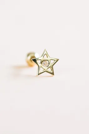 14k Gold Jewelry Central Cz Star Barbell Ear Stud Earring Piercing