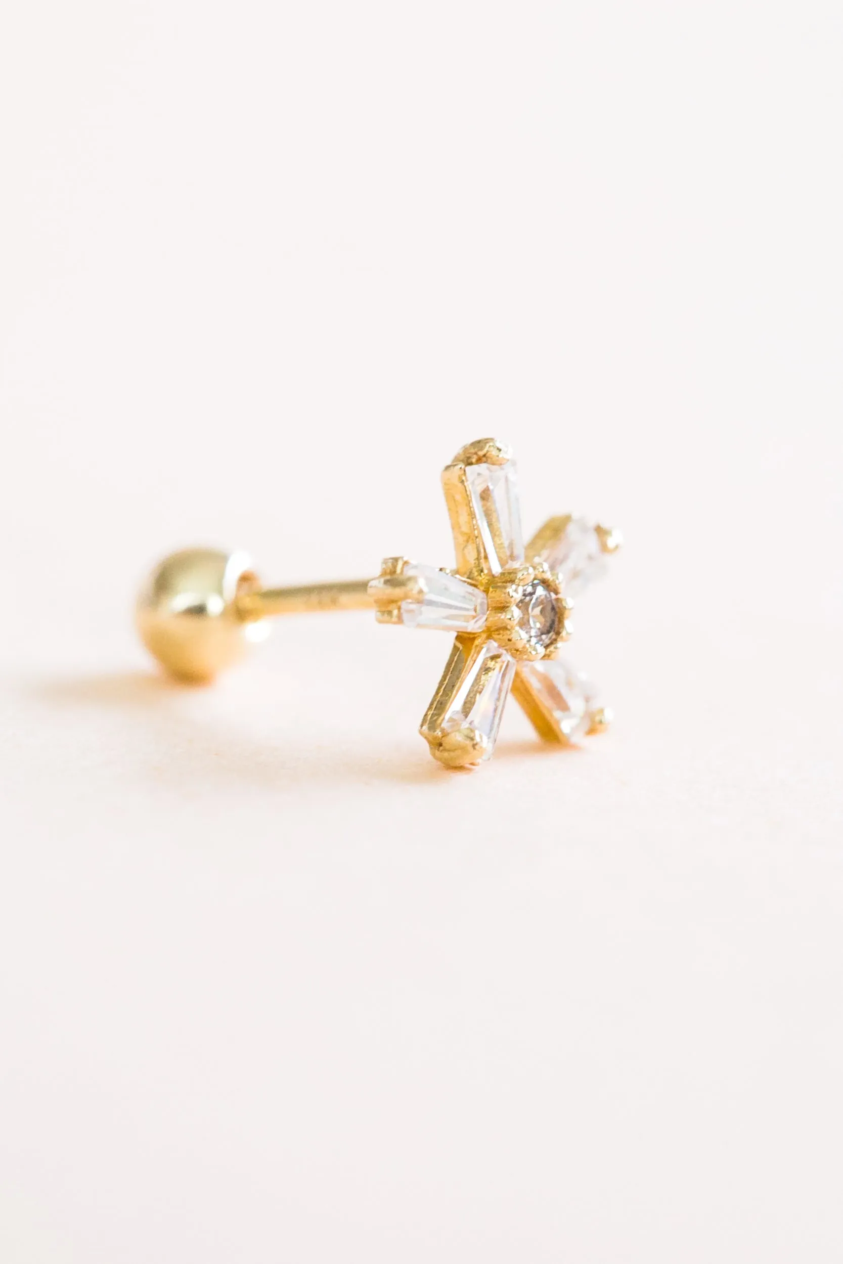 14k Gold Jewelry Cz Cute Snowflake Barbell Ear Stud Piercing