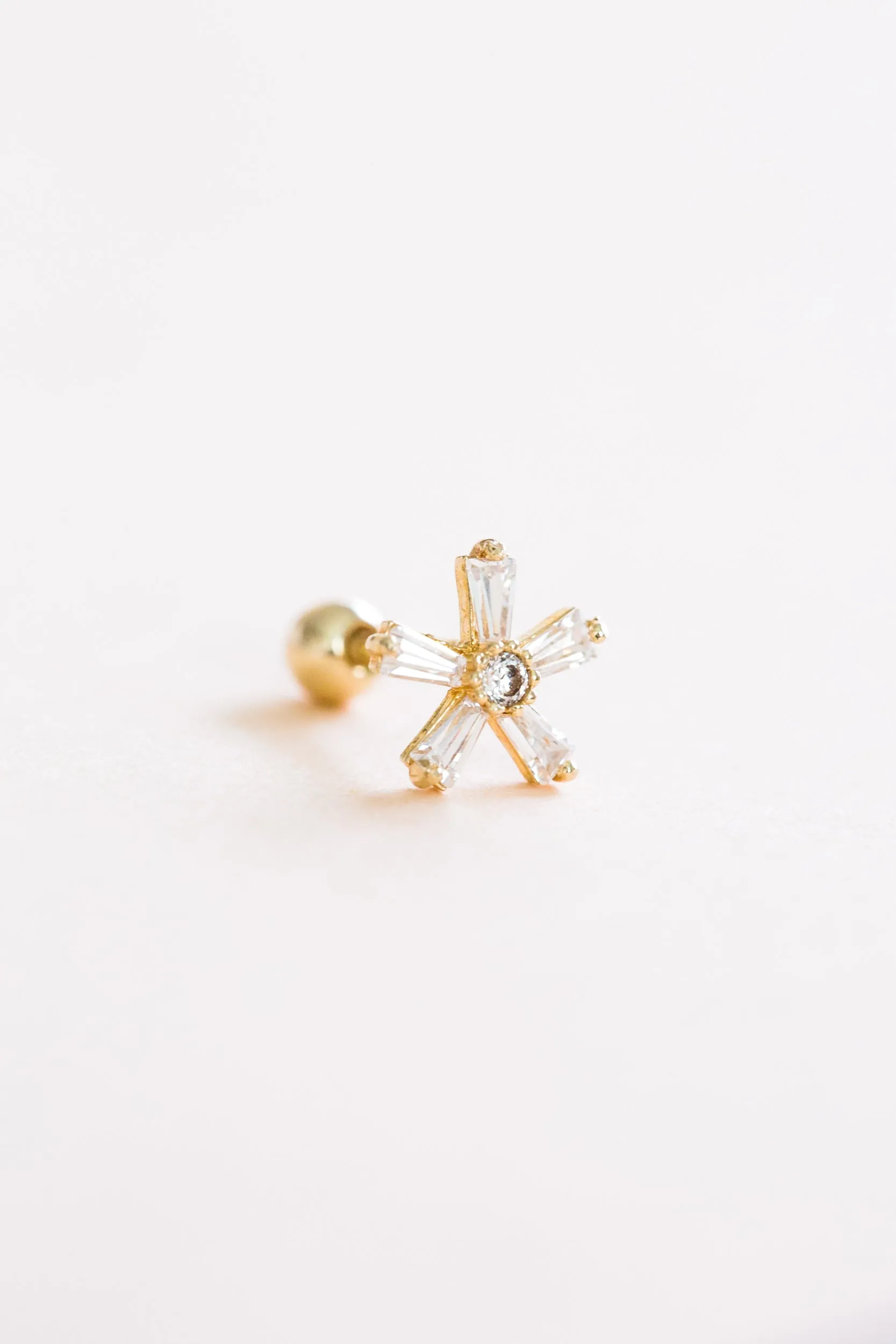 14k Gold Jewelry Cz Cute Snowflake Barbell Ear Stud Piercing