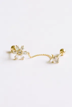 14k Gold Jewelry Cz Cute Snowflake Double Barbells Ears Stud Piercing