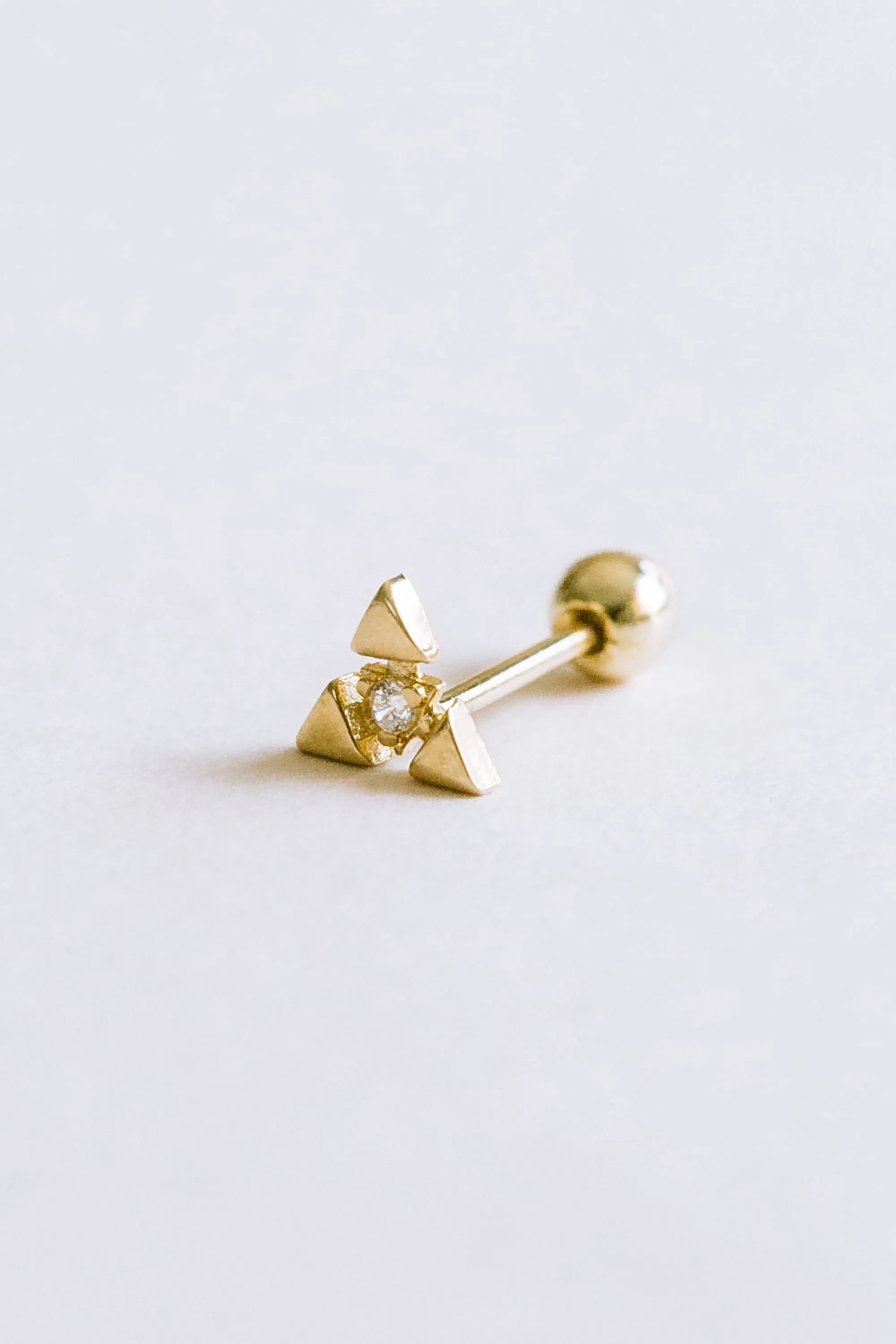 14k Gold Jewelry Cz Triangle Barbell Ear Stud Piercing