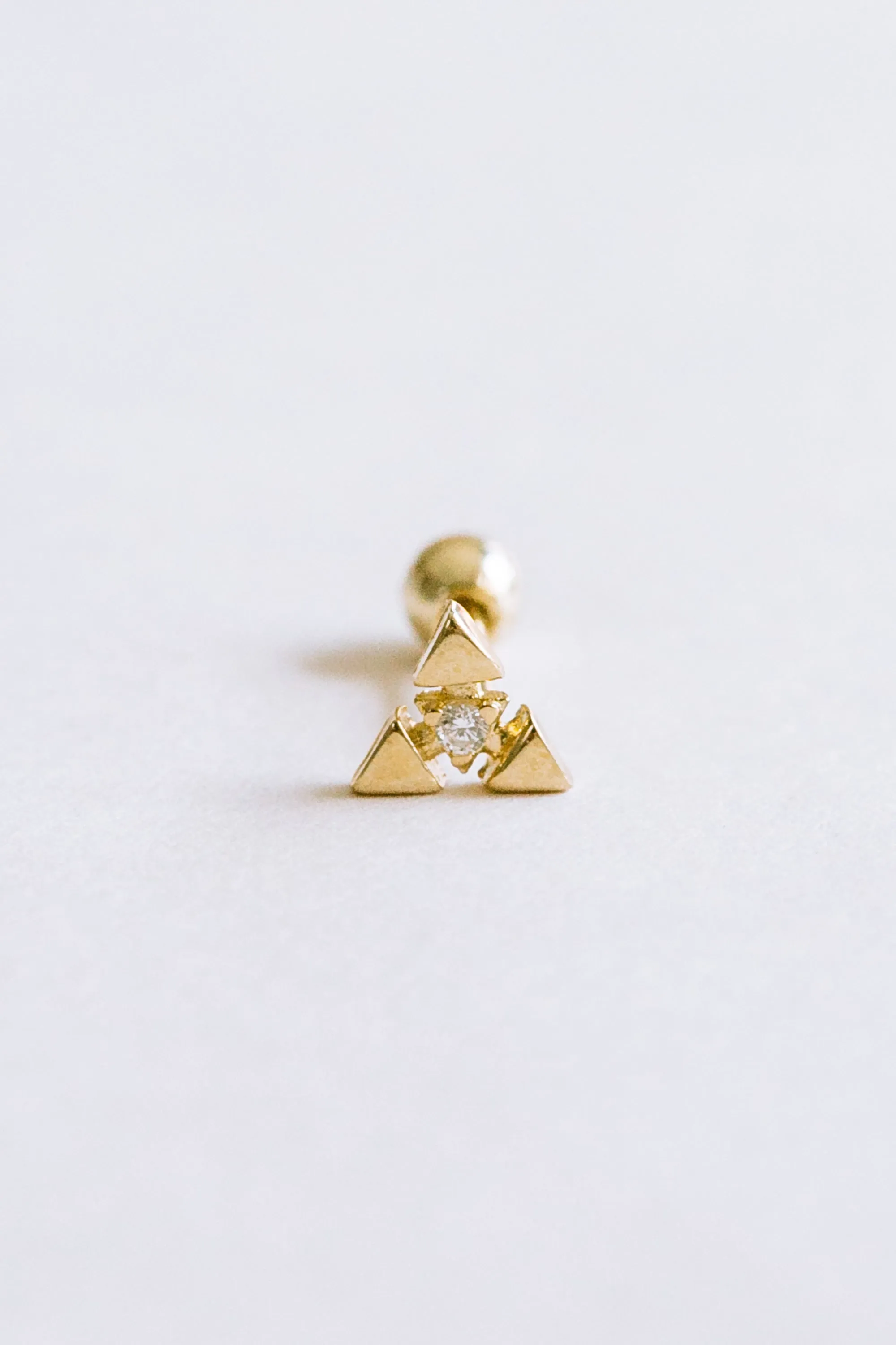 14k Gold Jewelry Cz Triangle Barbell Ear Stud Piercing