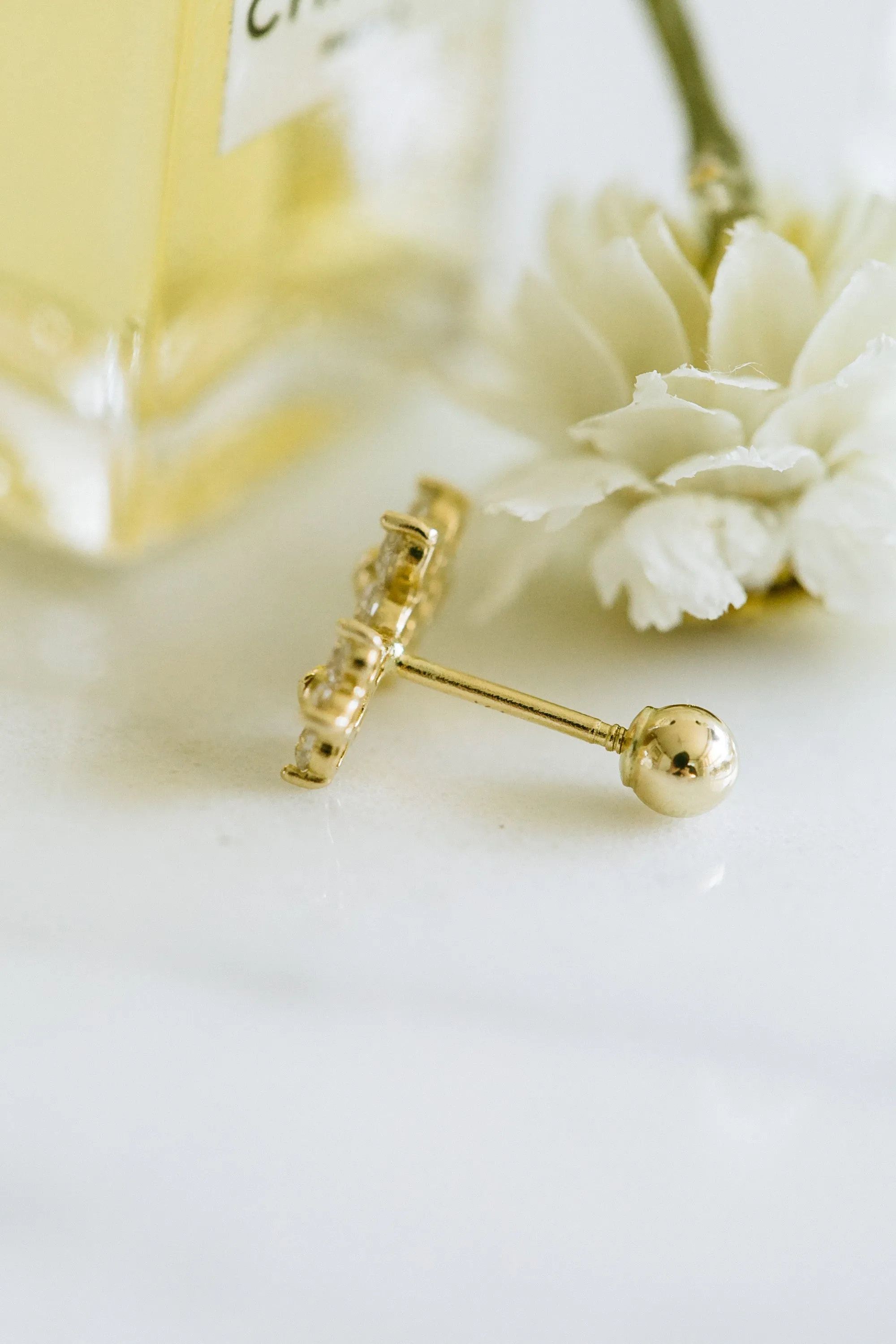 14k Gold Jewelry Double Daisy Flower Barbell Barbells Ears Stud Piercing