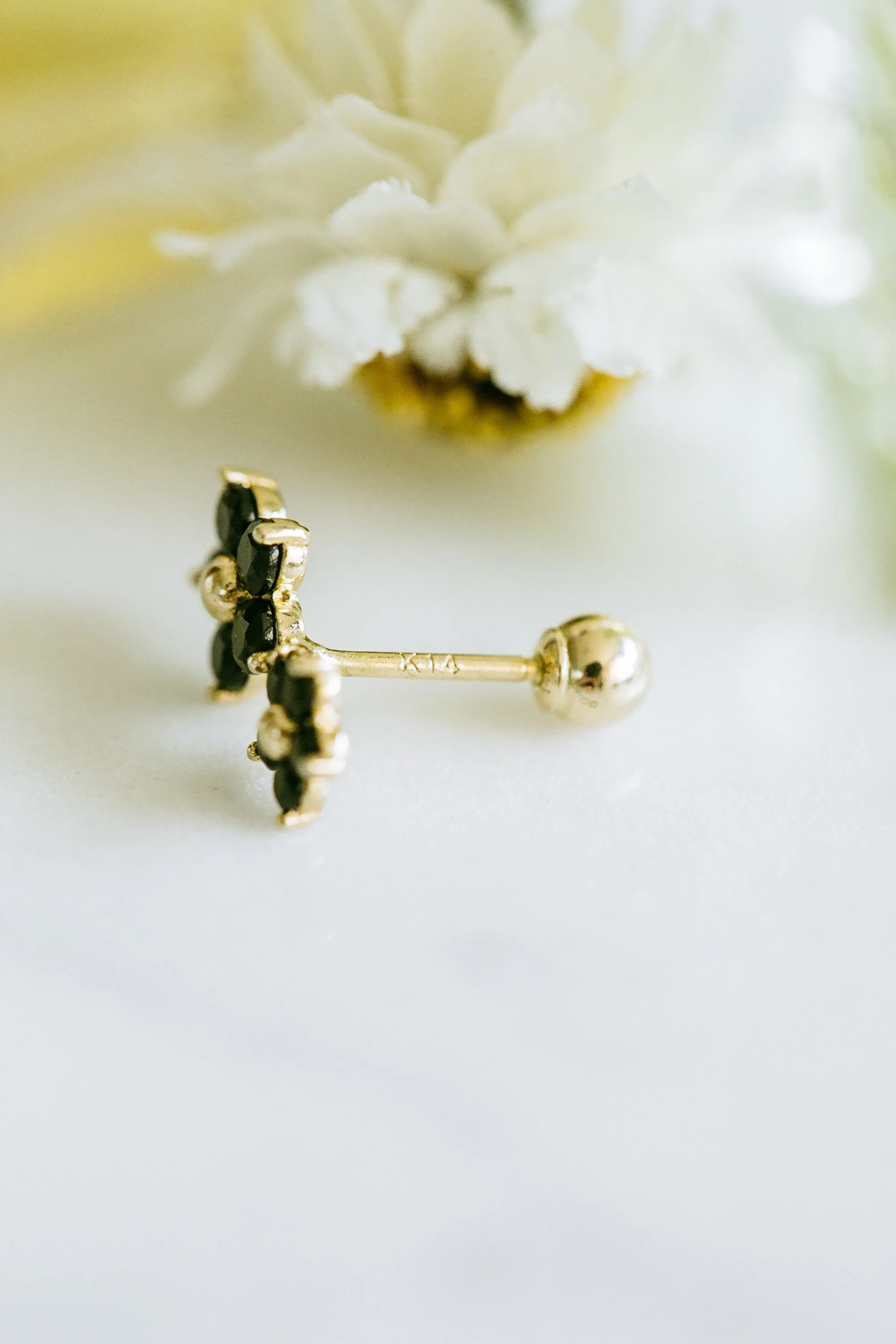 14k Gold Jewelry Double Daisy Flower Barbell Barbells Ears Stud Piercing