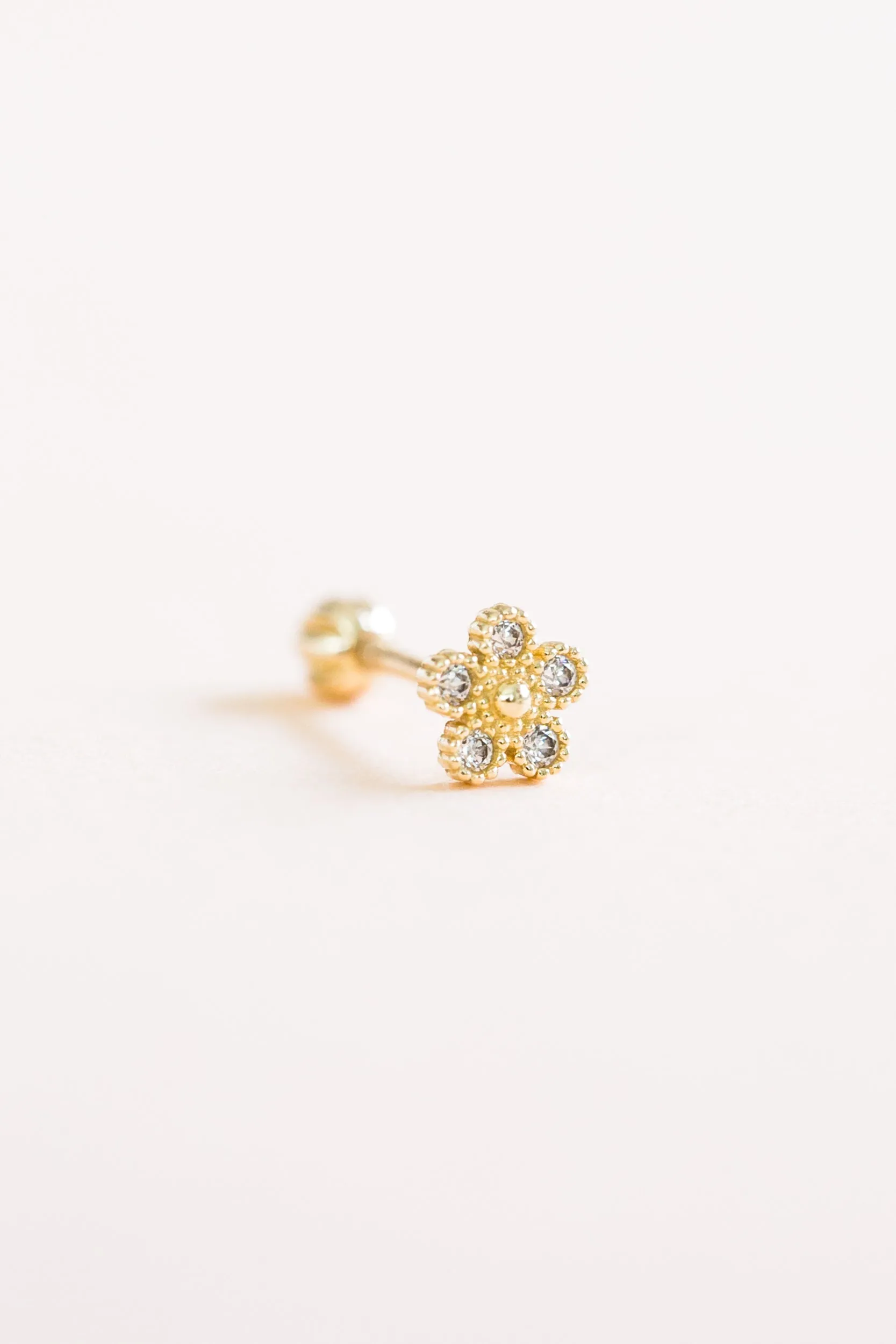 14k Gold Jewelry Minimal Delicate Flower Bar Barbell Ear Stud Piercing