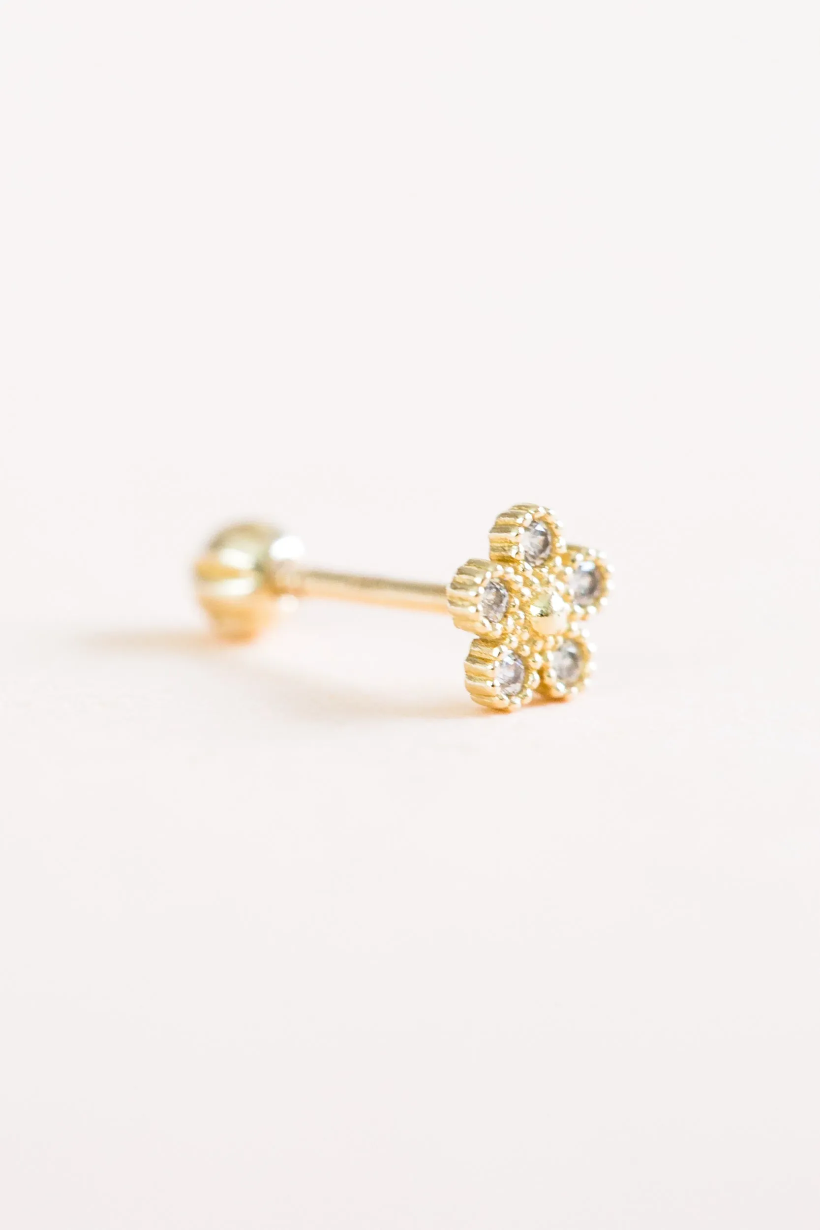 14k Gold Jewelry Minimal Delicate Flower Bar Barbell Ear Stud Piercing