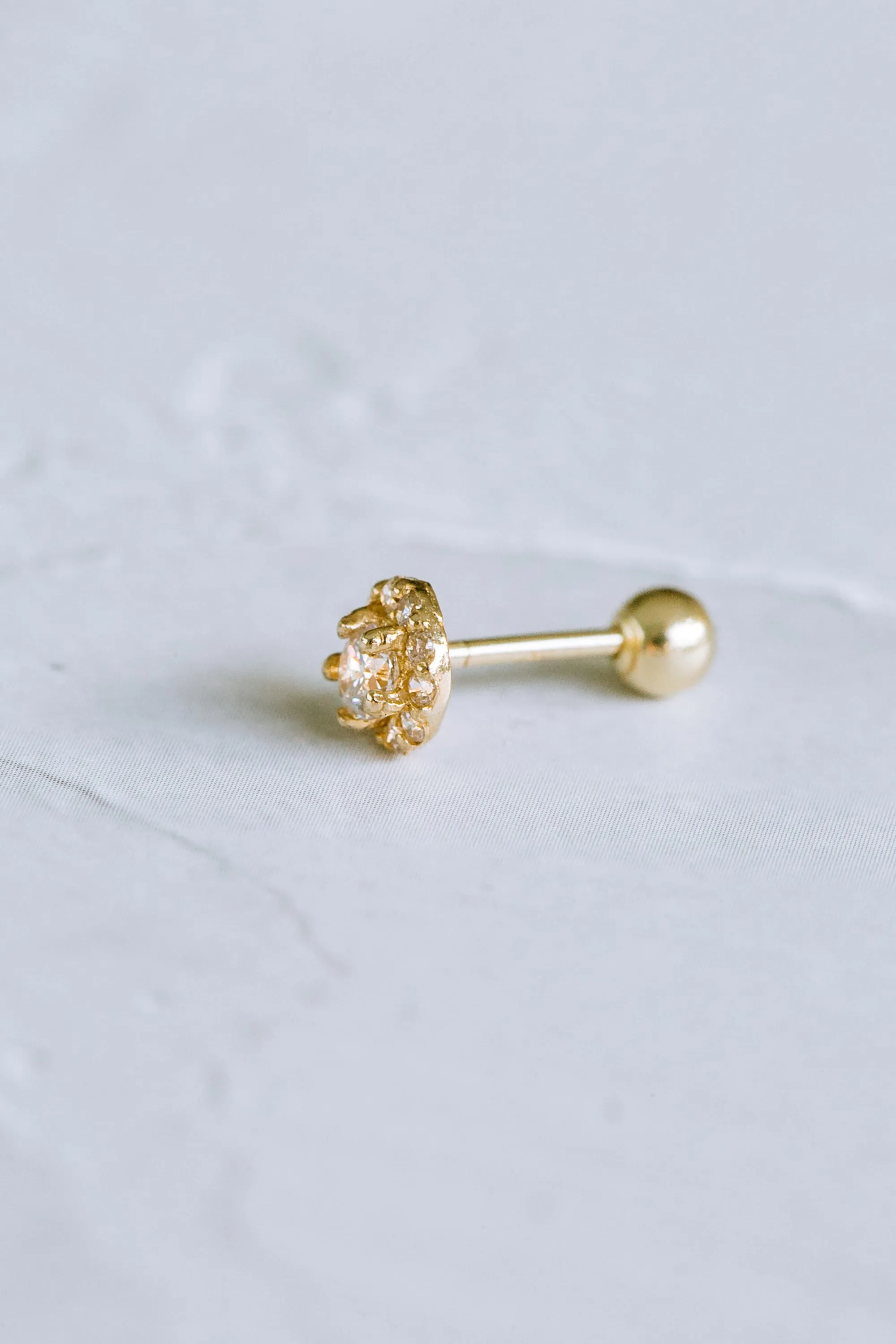 14K GOLD JEWELRY MINIMALIST CZ ROUND BARBELL EAR STUD EARRING PIERCING