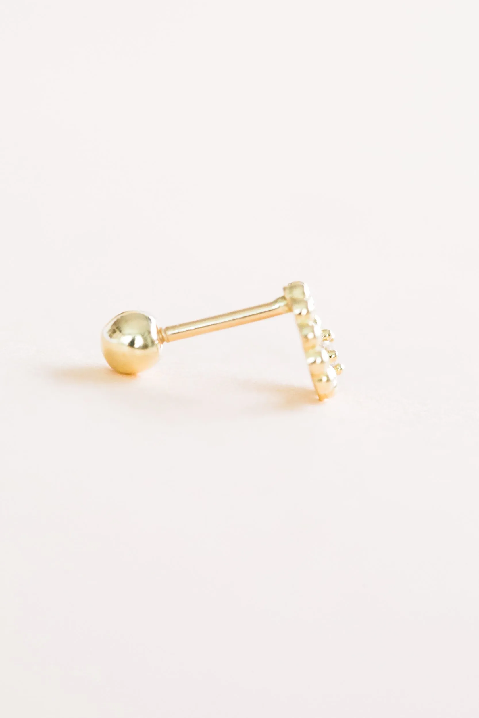 14k Gold Jewelry Round Point Cz Barbell Ear Stud Piercing