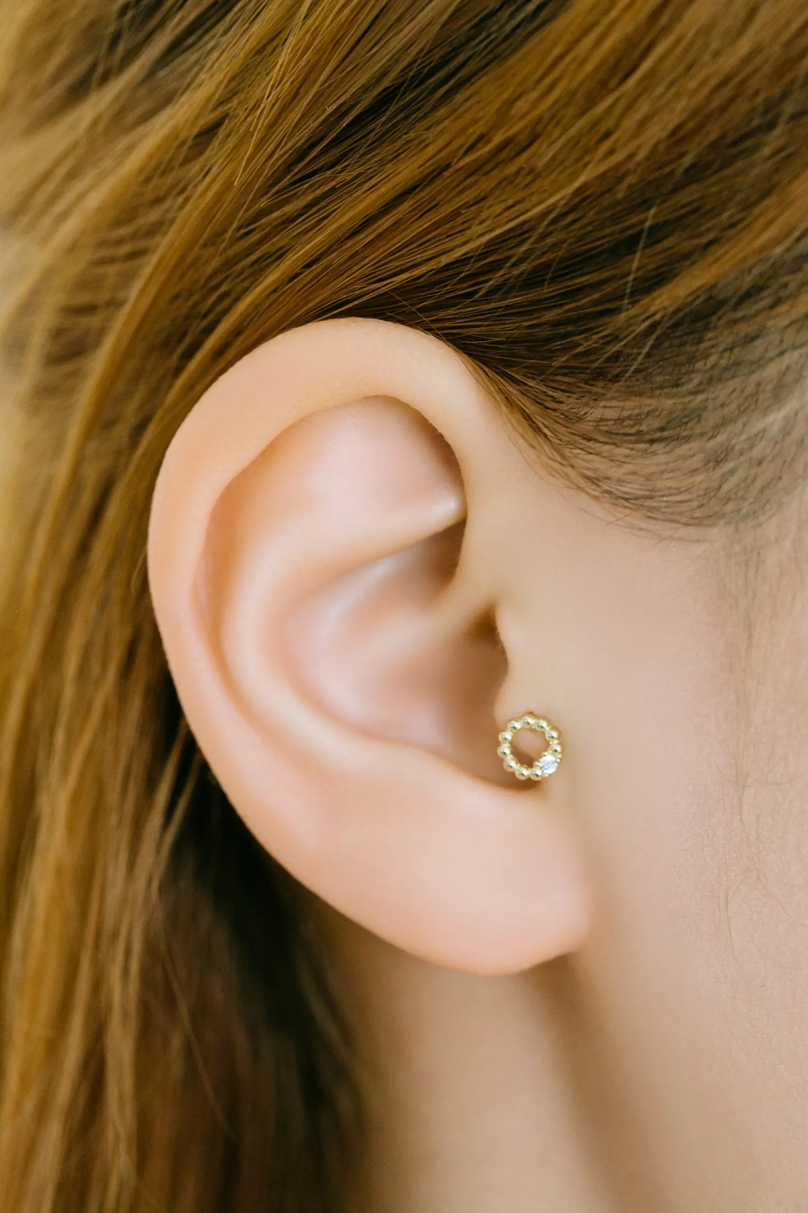 14k Gold Jewelry Round Point Cz Barbell Ear Stud Piercing