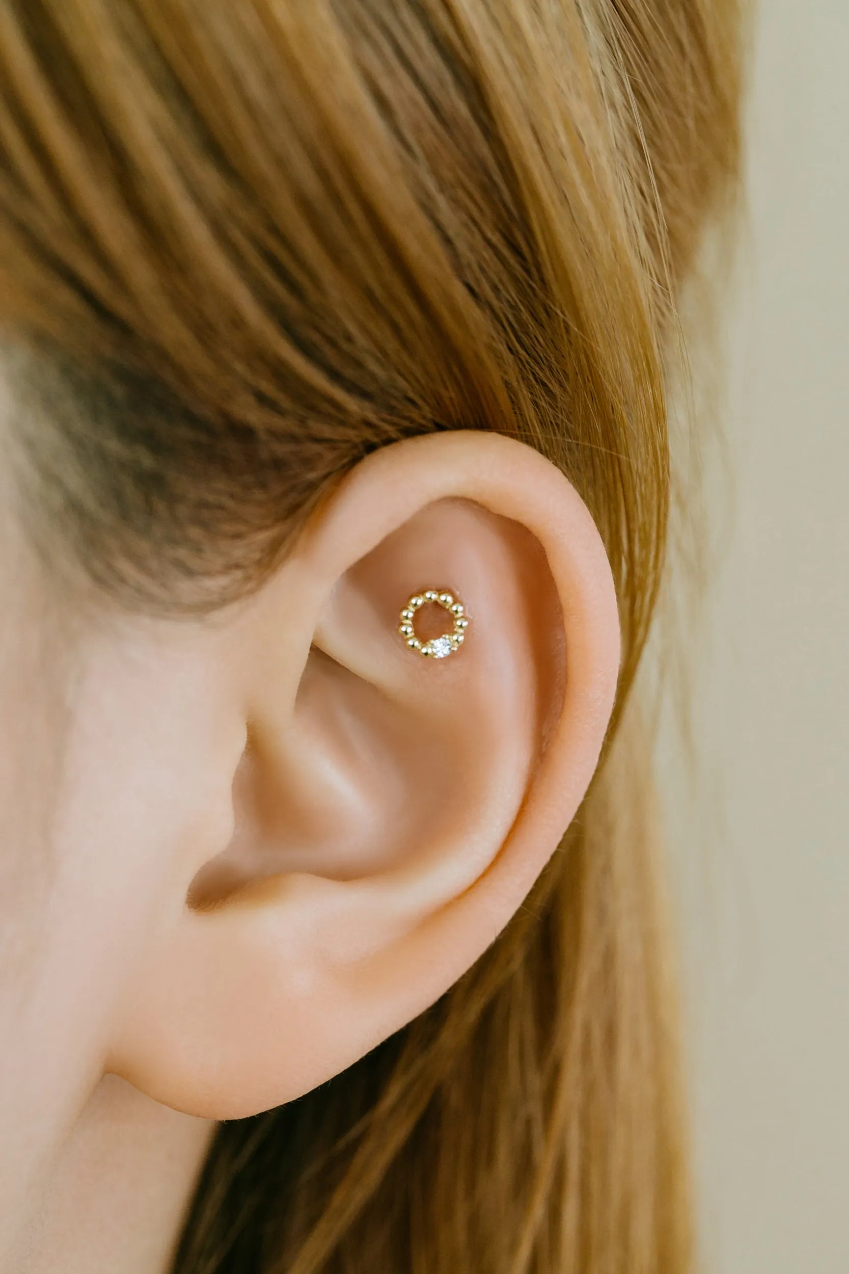 14k Gold Jewelry Round Point Cz Barbell Ear Stud Piercing