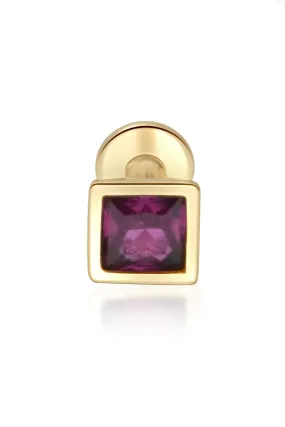 14K Gold Princess Cut Ruby Tragus Helix Internally Threaded Flat Back Earring Labret Stud