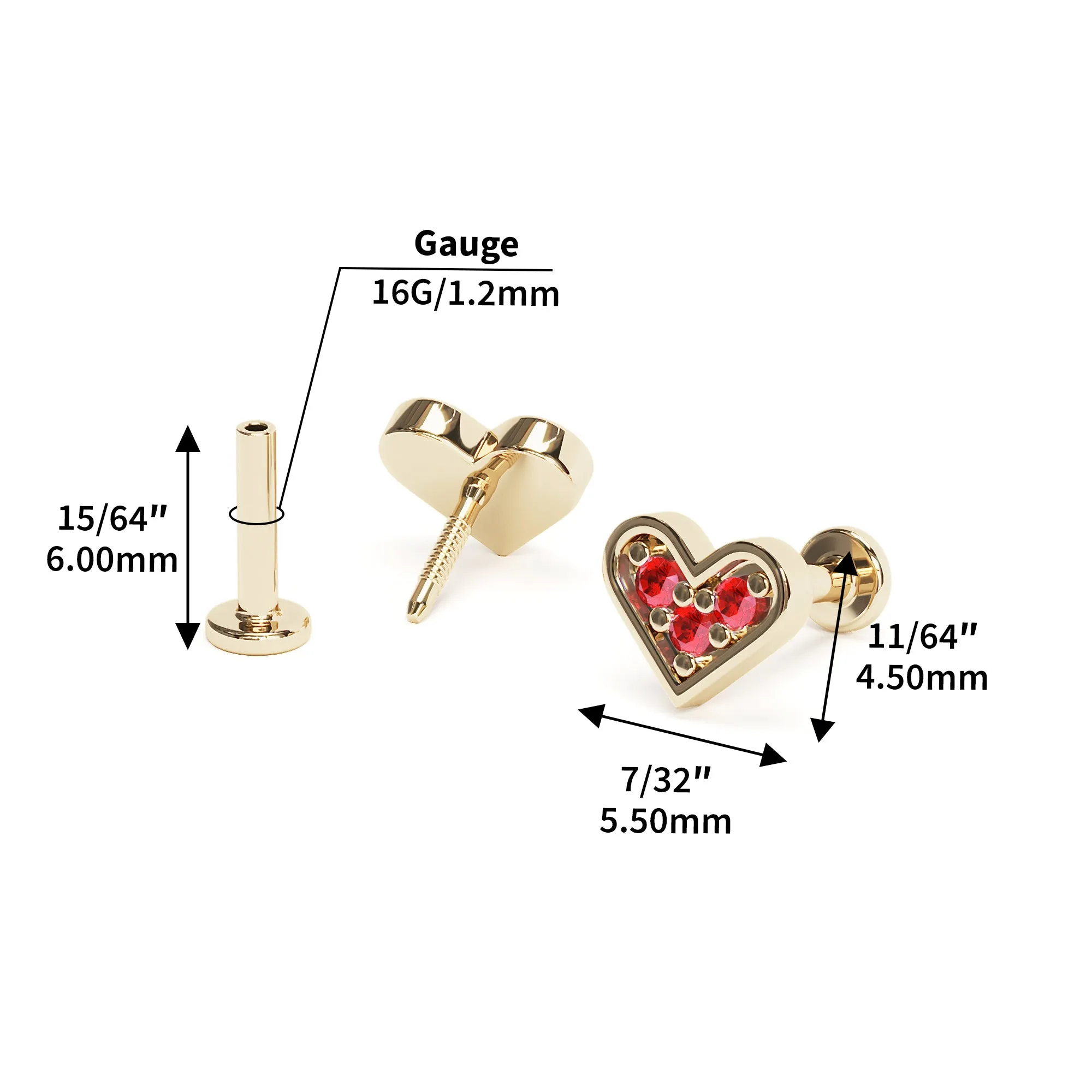 14K Gold Ruby Heart Stud