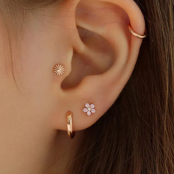 14K Solid Gold Cartilage Delicate Japanese Flower Internally Internal Threaded Earring Labret