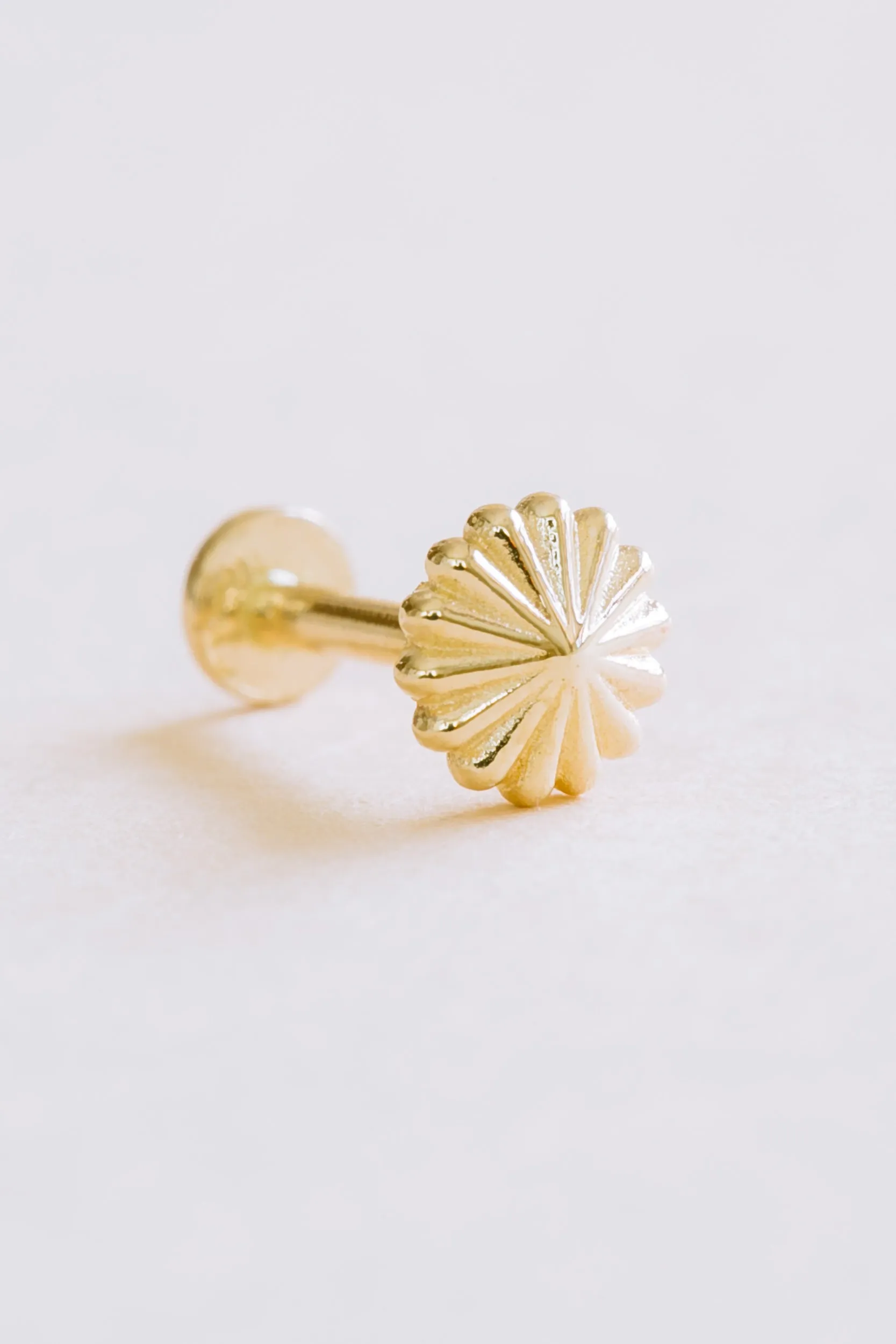 14K Solid Gold Cartilage Delicate Japanese Flower Internally Internal Threaded Earring Labret