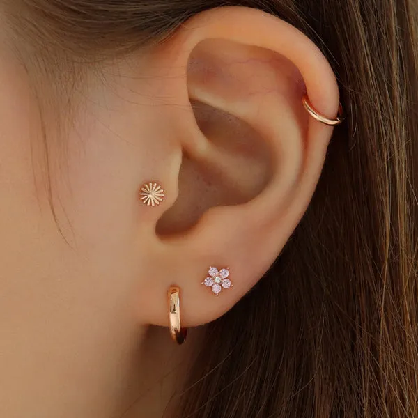 14K Solid Gold Cartilage Delicate Japanese Flower Internally Internal Threaded Earring Labret