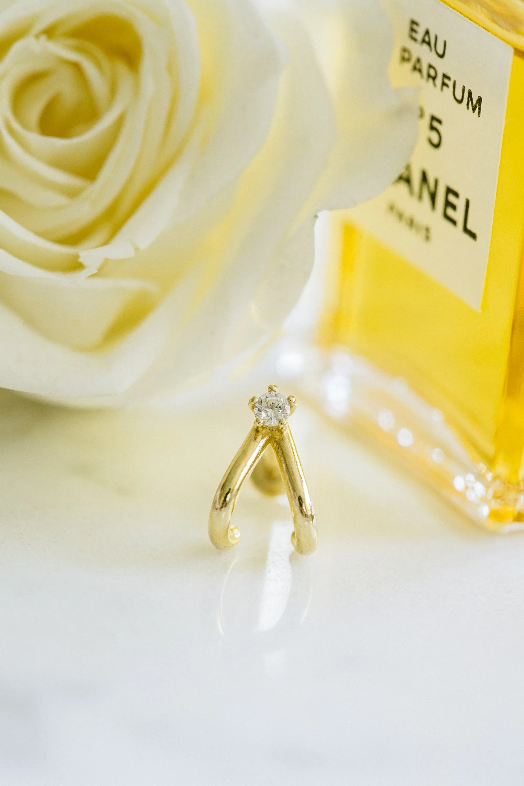 14K Solid Gold Cartilage Minimalist Solitaire Cz Hoop Ring Line Internally Internal Threaded Earring Labret