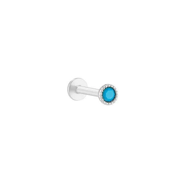 14k Solid Gold Helix Cartilage Bezel Turquoise Internally Internal Threaded Labret Stud