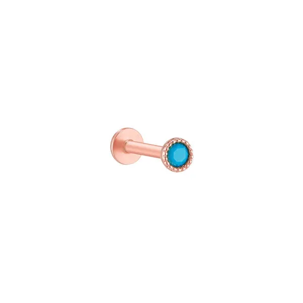 14k Solid Gold Helix Cartilage Bezel Turquoise Internally Internal Threaded Labret Stud