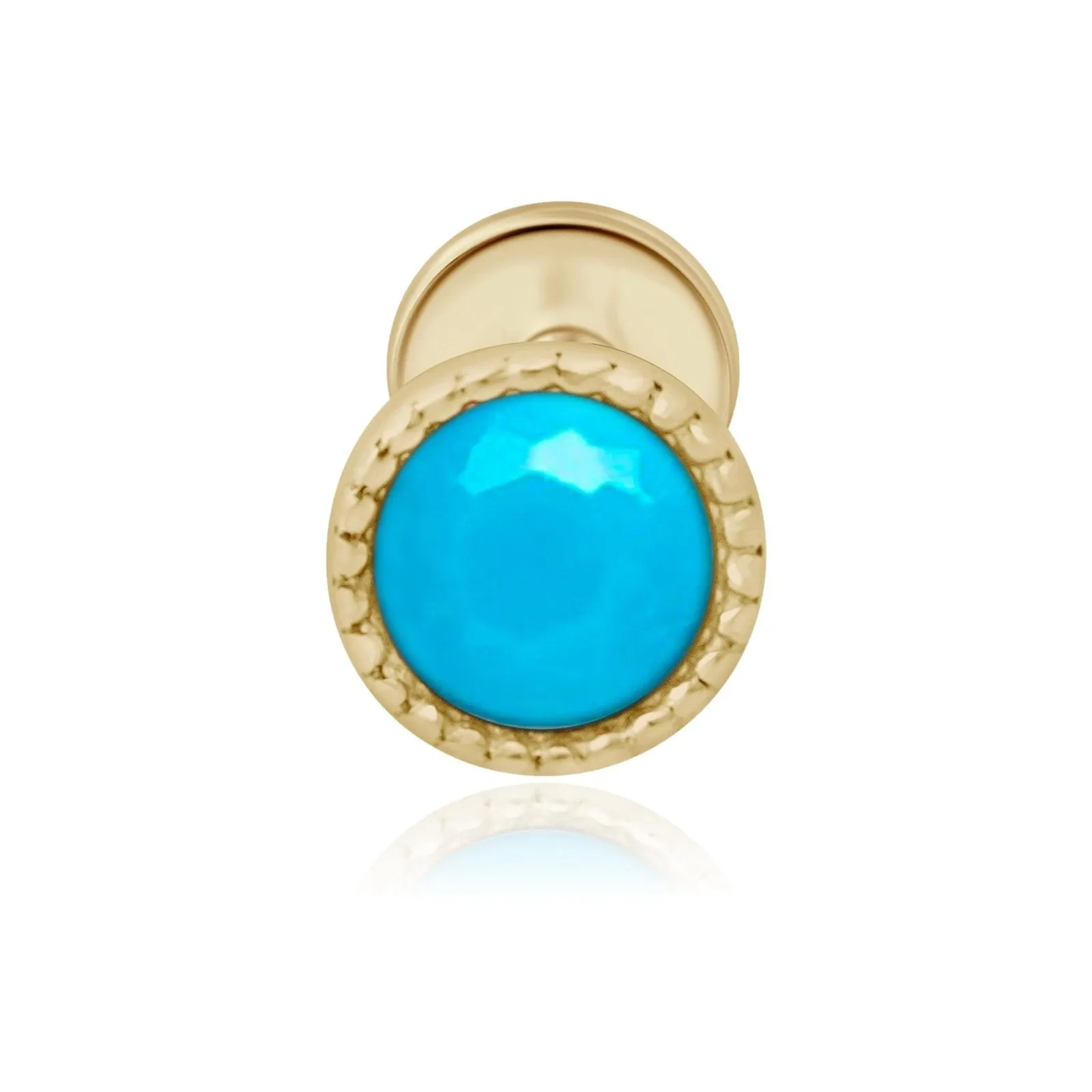 14k Solid Gold Helix Cartilage Bezel Turquoise Internally Internal Threaded Labret Stud