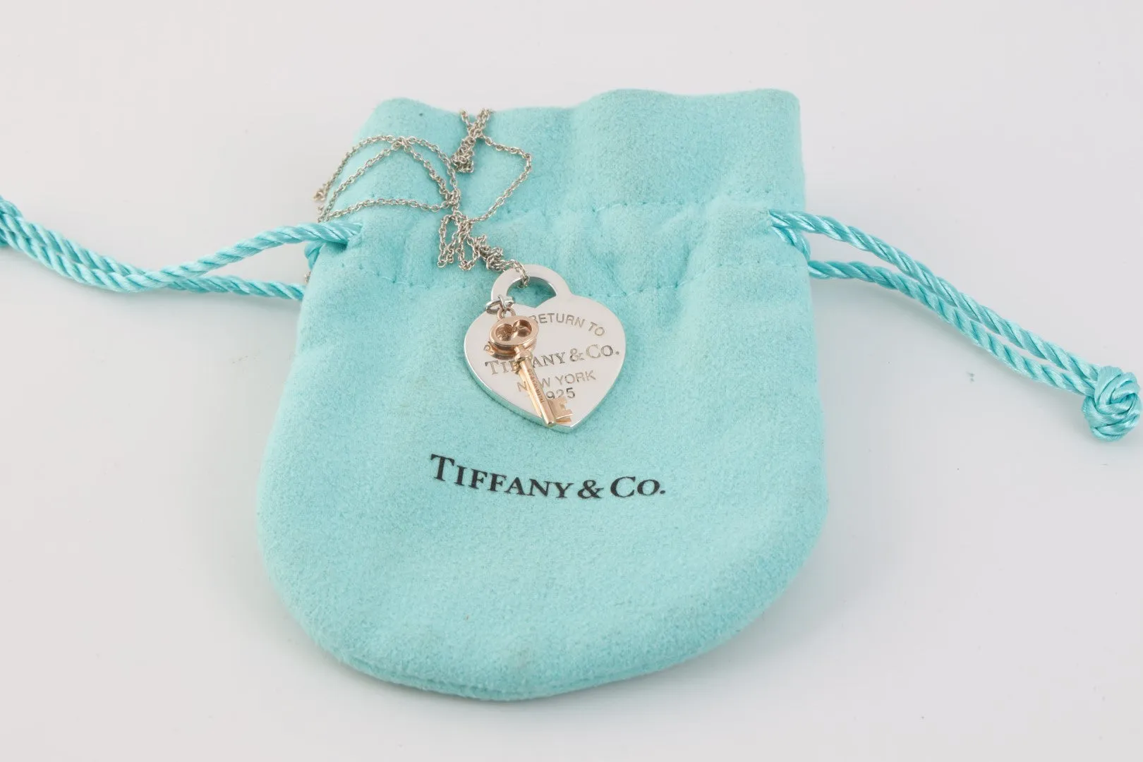 18'' Tiffany & Co. 925 Silver Heart Tag Rubedo Key Necklace (7.21g.)