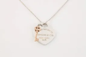 18'' Tiffany & Co. 925 Silver Heart Tag Rubedo Key Necklace (7.21g.)