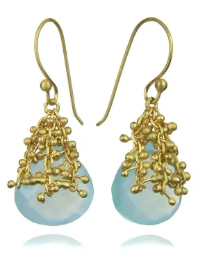 18K Gold Plated Small Burst Earrings Aqua Chalcedony