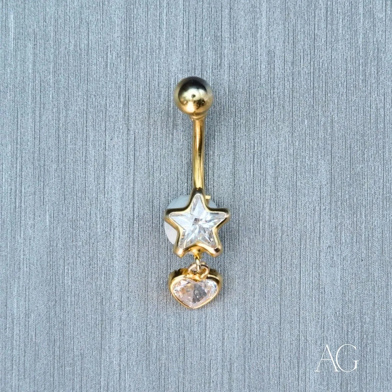 18k Gold Star and Heart Bellybutton Piercing