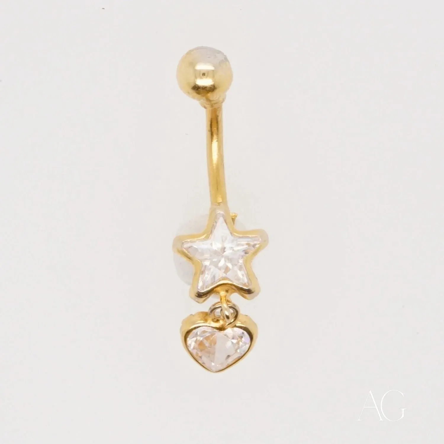 18k Gold Star and Heart Bellybutton Piercing