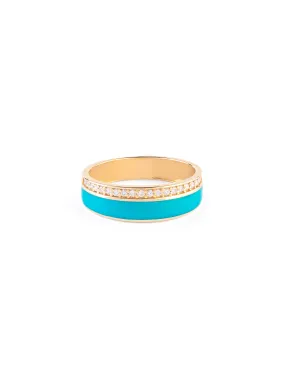 18K White Gold Ring with Layered Enamel & Pavé Design | Contemporary Jewelry with Free Shipping