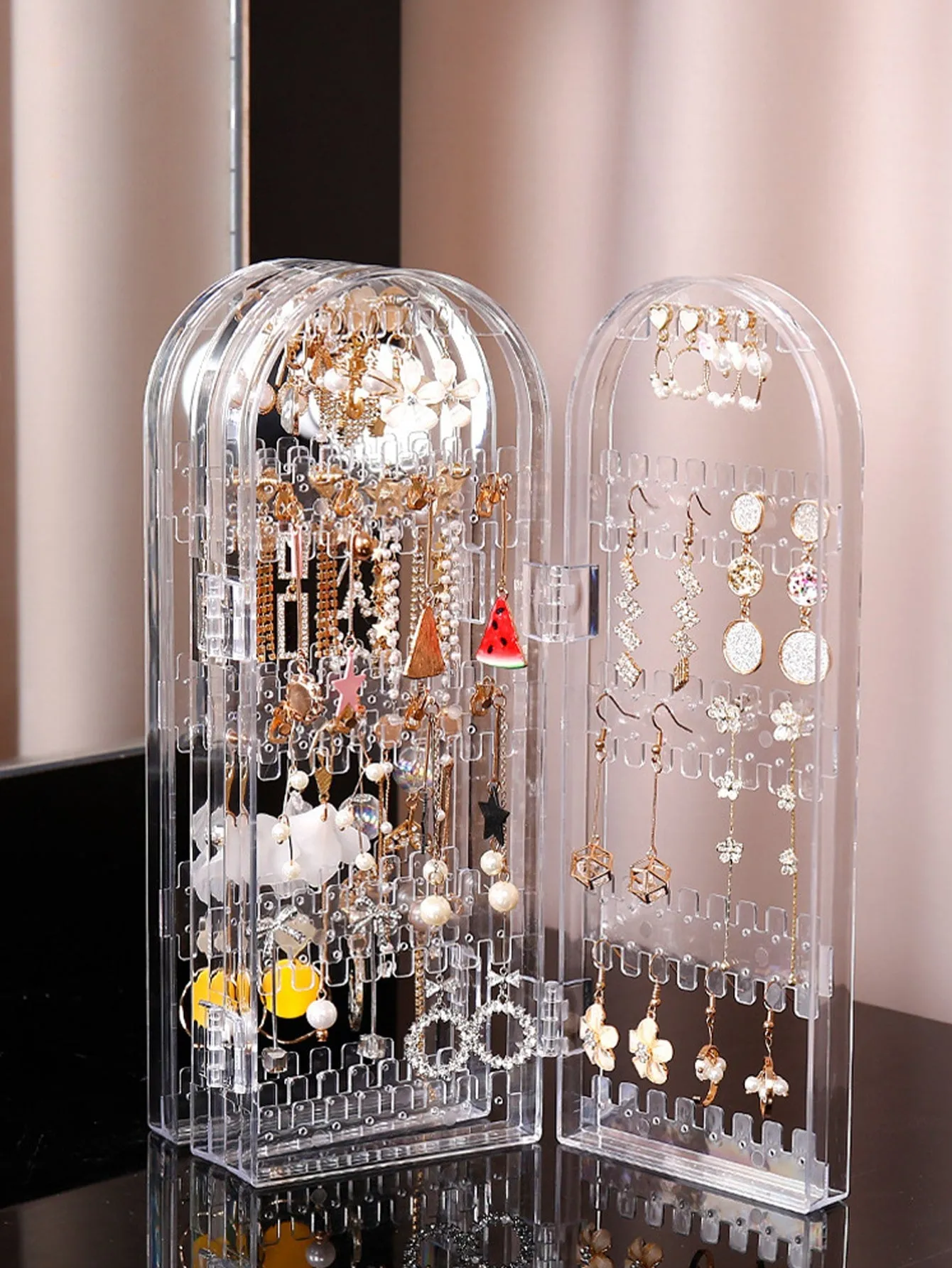 1pc Plastic Jewelry Storage Rack, Clear Foldable Jewelry Tower Stand For Home