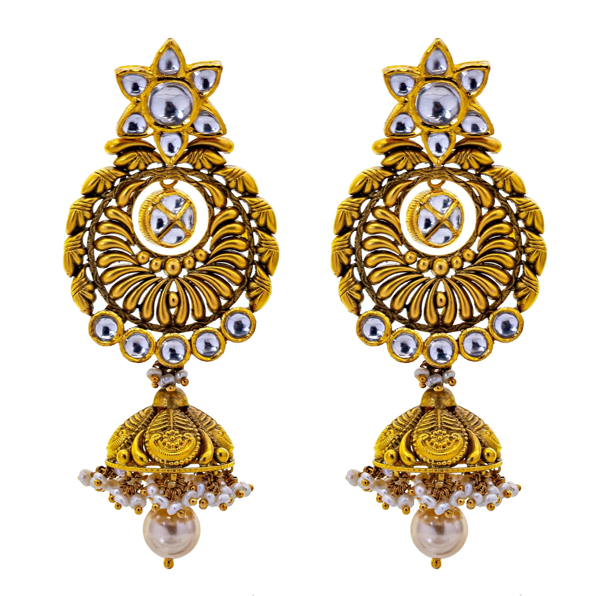 22K Antique Gold & Kundan Stone Jewelry Set (135.1gm)