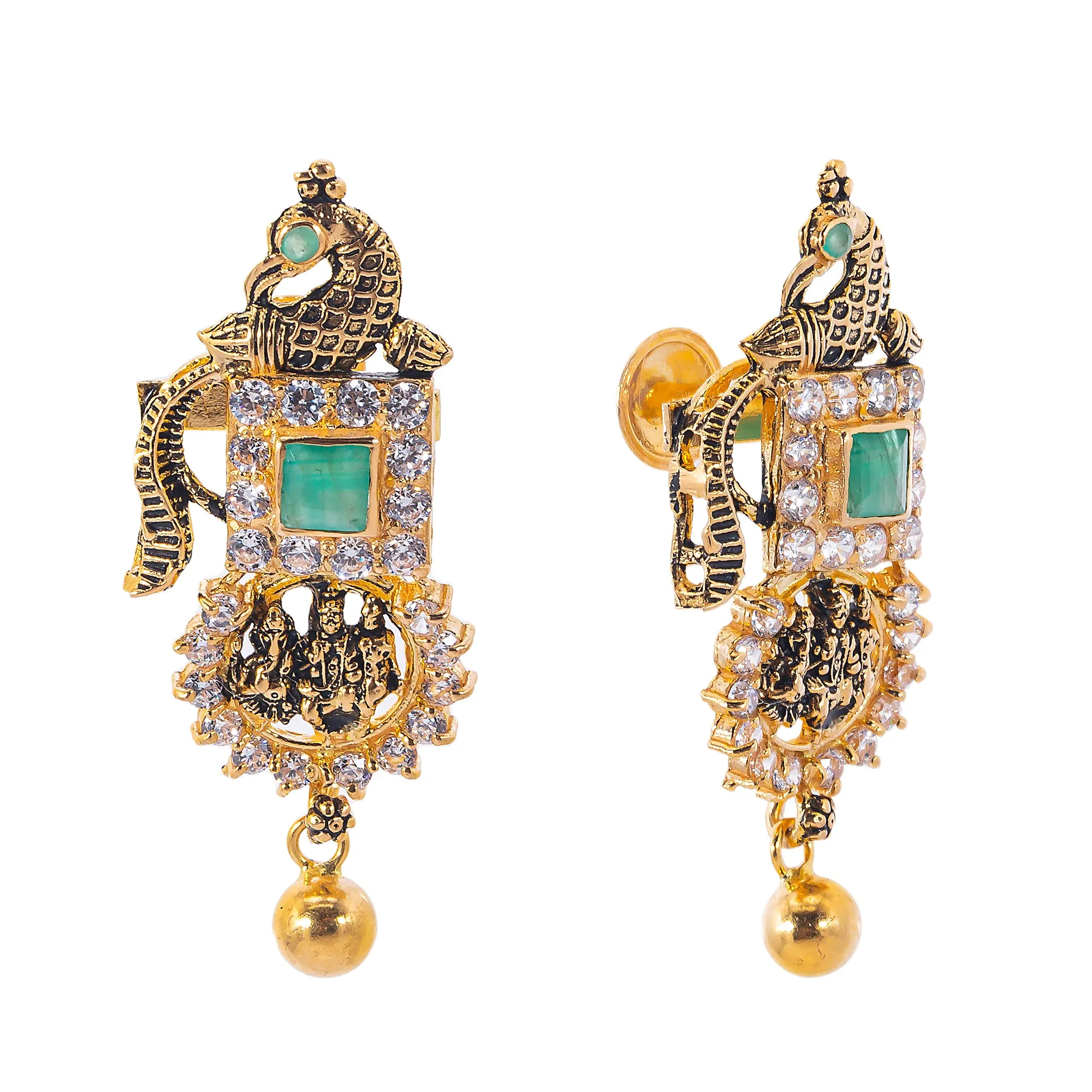 22K Antique Gold, Emerald & CZ Temple Jewelry Set (189.6gm)