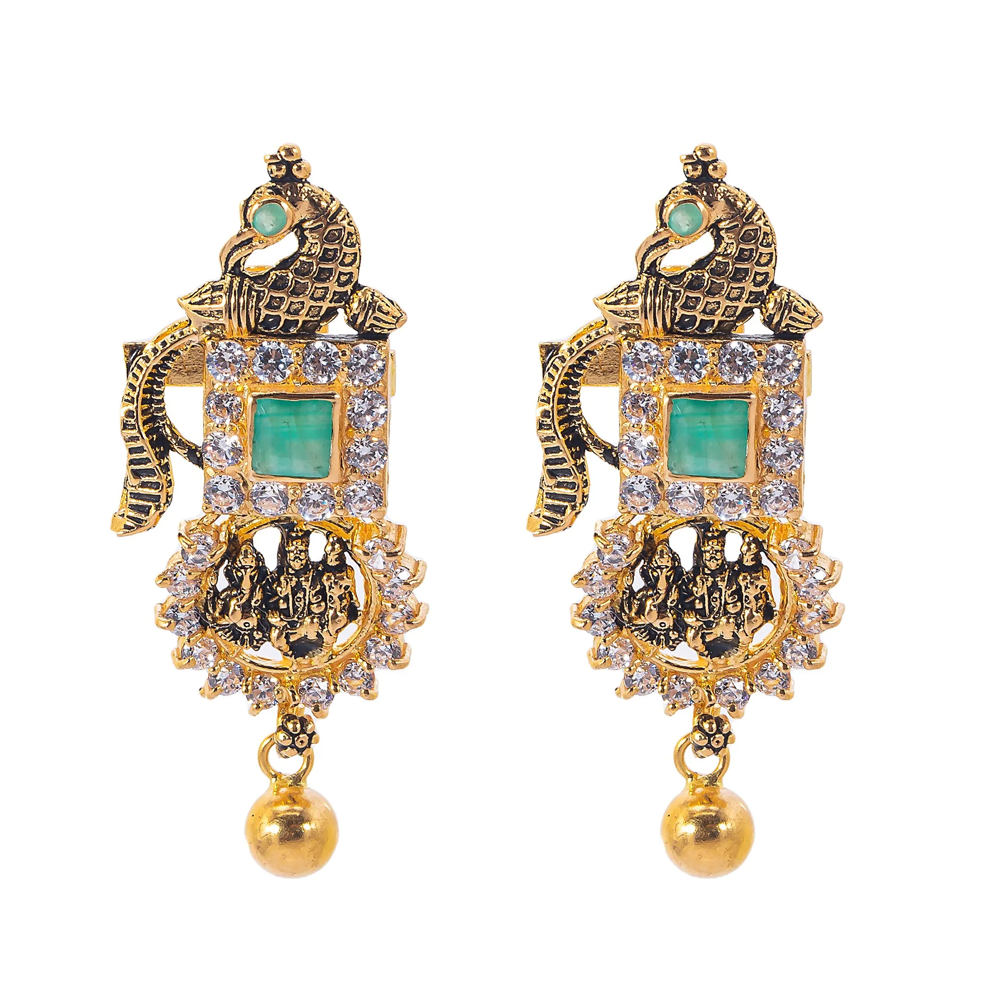 22K Antique Gold, Emerald & CZ Temple Jewelry Set (189.6gm)