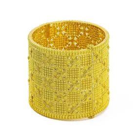 22K Yellow Gold Bangle W/ Alternating Textured Pattern & Openable Band