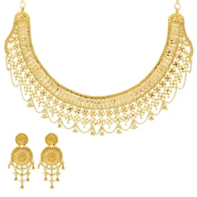 22K Yellow Gold Beaded Filigree Jewelry Set (62.9gm)