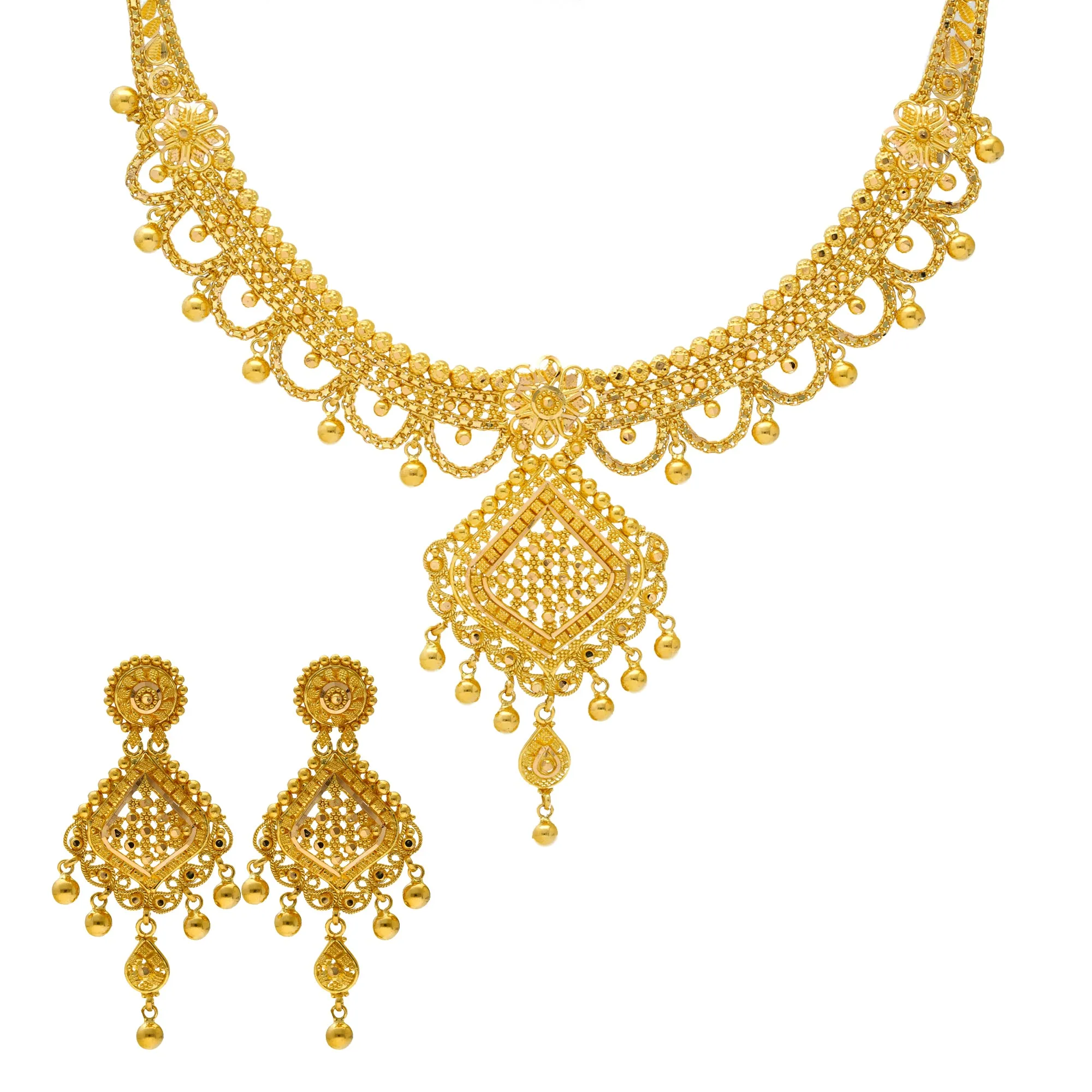 22K Yellow Gold Filigree Necklace Set (42.5gm)