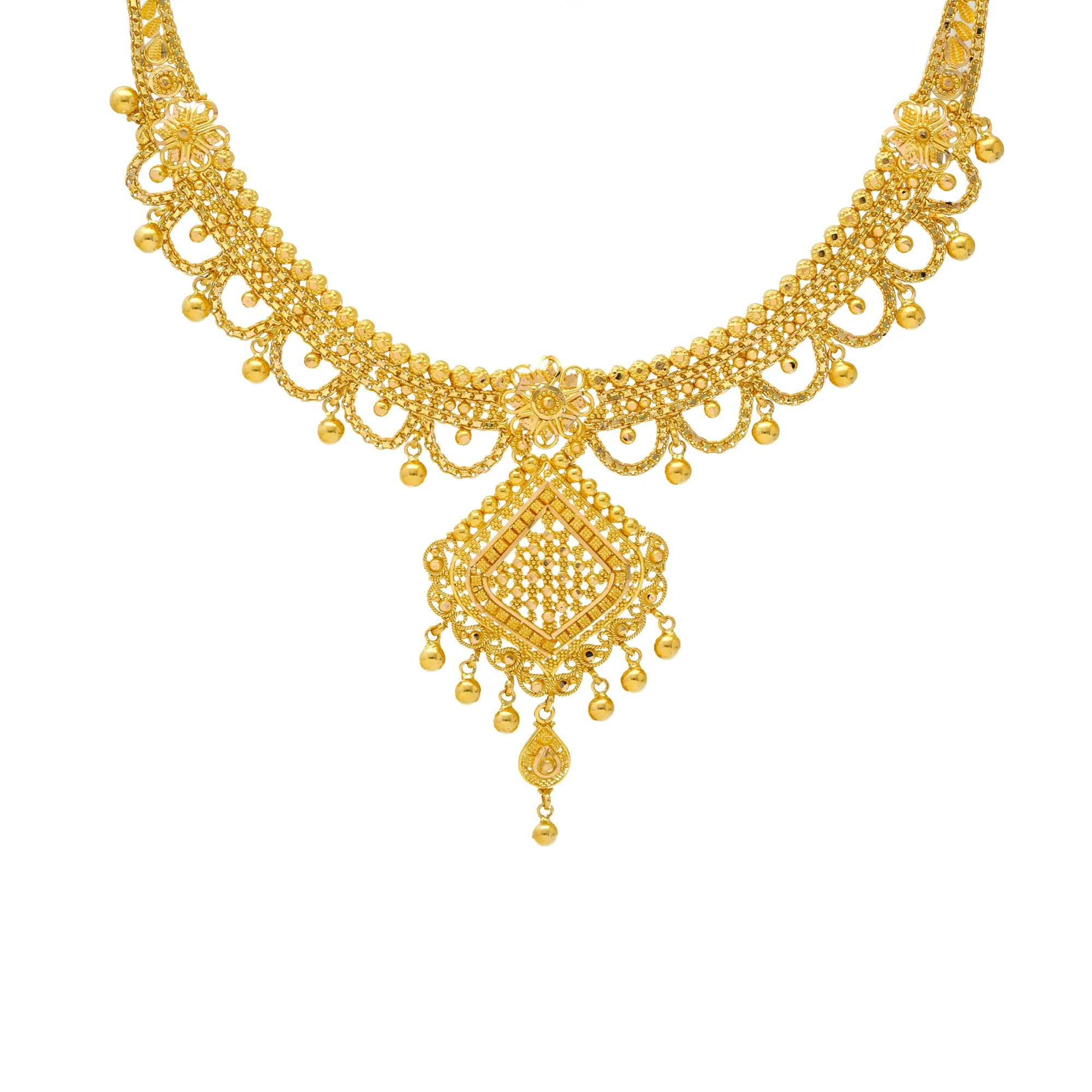 22K Yellow Gold Filigree Necklace Set (42.5gm)