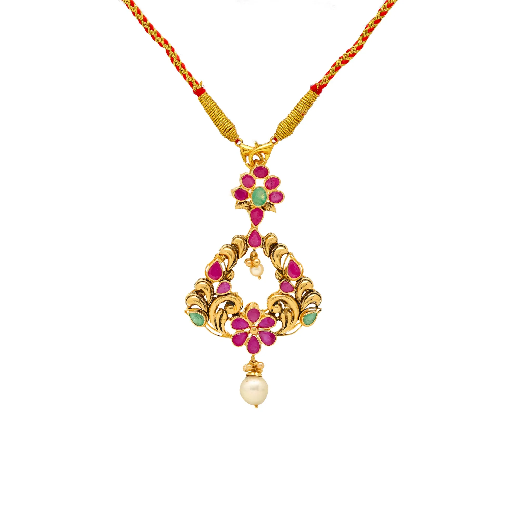 22K Yellow Gold Jeweled Pendant Set (36.3gm)